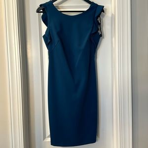 Blue Calvin Klein ruffled business dress new without tag. Mid thigh